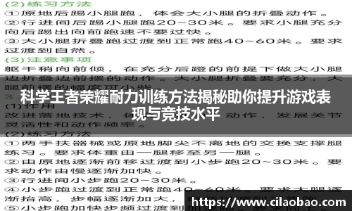 科学王者荣耀耐力训练方法揭秘助你提升游戏表现与竞技水平