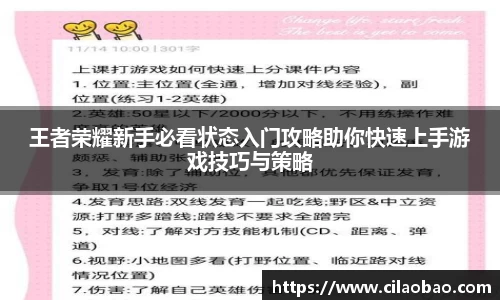 王者荣耀新手必看状态入门攻略助你快速上手游戏技巧与策略